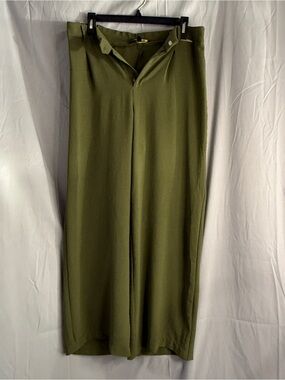 Adrienne Vittadini Olive Green Relaxed Wide-Leg Pants